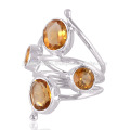 Citrine Gemstone 2 formas 925 plata esterlina bisel ajuste joyas anillo